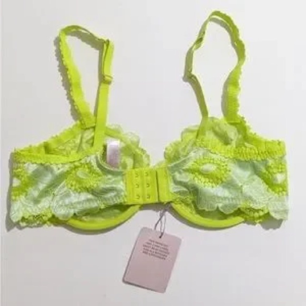 NWT Savage X Fenty Mod Perfect Poppies Neon Daisy Floral Lace Unlined Bra 38D - Picture 3 of 14